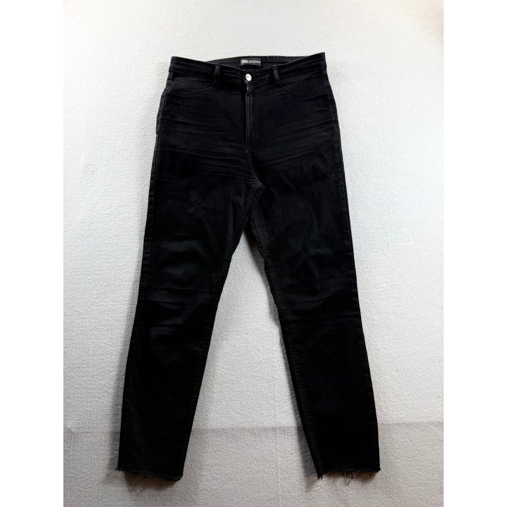 Zara Jeans Women Size 10 Black High Rise Skinny Raw Hem 31x26